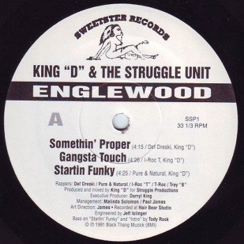 King "D" & The Struggle Unit – Englewood - New EP Record 1991 Sweetster USA Vinyl - Chicago Hip Hop