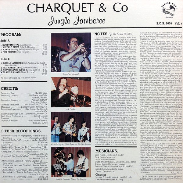 Charquet & Co. – Jungle Jamboree - VG+ LP Record 1984 Stomp Off USA Vinyl - Jazz / Ragtime / Dixieland / Swing - Shuga Records