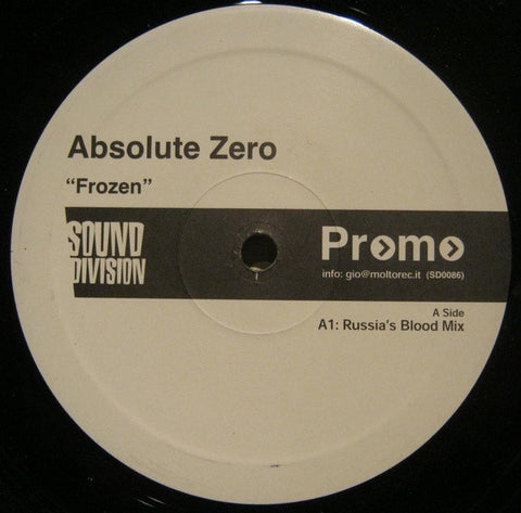 Absolute Zero – Frozen - Mint- 12" Single Record 2003 Sound Division Italy Vinyl - Progressive House