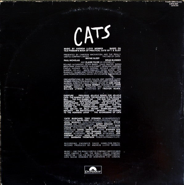 Andrew Lloyd Webber – Cats - VG+ 2 LP Record 1981 Polydor UK Import Vinyl - Musical / Soundtrack - Shuga Records
