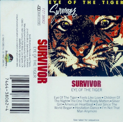 Survivor – Eye Of The Tiger- Used Cassette 1982 Scotti Bros. Tape- Rock