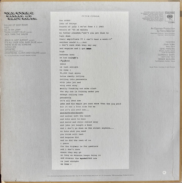 The Byrds ‎– Ballad Of Easy Rider - VG Lp Record 1969 CBS USA 360 Label - Classic Rock / Country Rock - Shuga Records