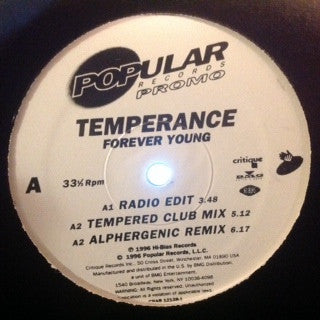 Temperance – Forever Young - VG+ 12" Single Record 1996 Popular USA Promo Vinyl - Trance