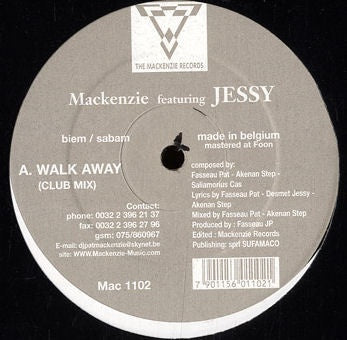 Mackenzie Featuring Jessy – Walk Away - New 12" Single Record 2001 Mackenzie Belgium Vinyl - House