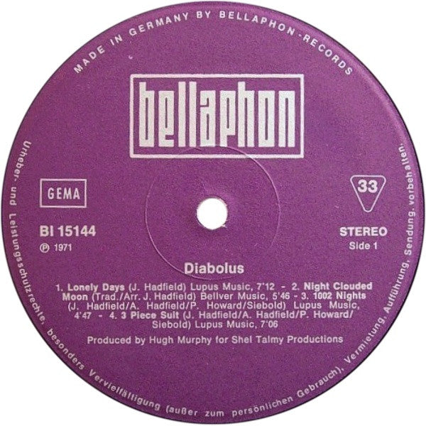 Diabolus – Diabolus (1971) - Mint- LP Record 1975 Bellaphon Germany Vinyl - Prog Rock / Jazz-Rock - Shuga Records