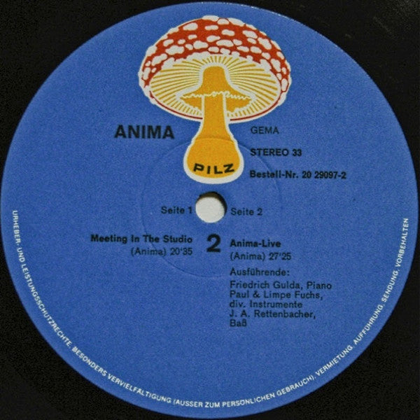 Anima, Limpe Fuchs, Friedrich Gulda, Paul Fuchs, Johann Anton Rettenbacher – Anima - VG+ LP Record 1972 Pilz Germany Original Vinyl - Krautrock / Free Improvisation / Jazz-Rock