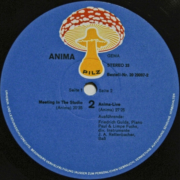 Anima, Limpe Fuchs, Friedrich Gulda, Paul Fuchs, Johann Anton Rettenbacher – Anima - VG+ LP Record 1972 Pilz Germany Original Vinyl - Krautrock / Free Improvisation / Jazz-Rock - Shuga Records