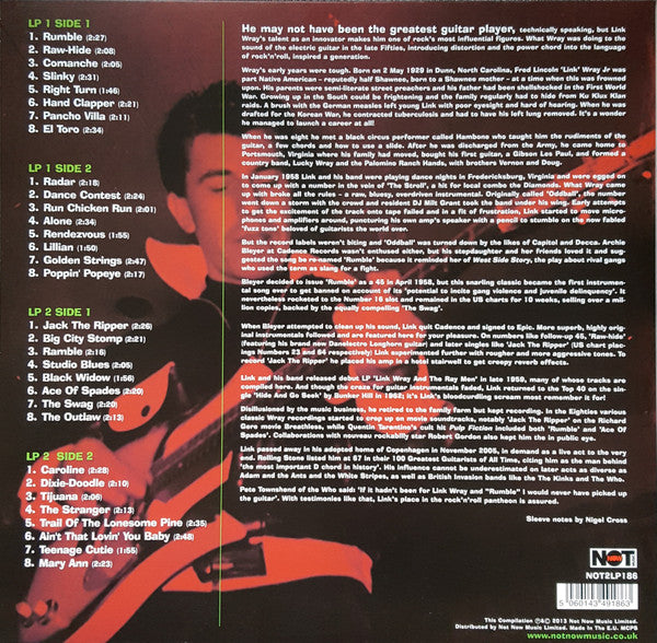 Link Wray ‎– The Rumbling Guitar Sound Of - New 2 LP Record 2013 Not Now Music Europe Import 180 gram Vinyl - Rockabilly / Rock & Roll - Shuga Records