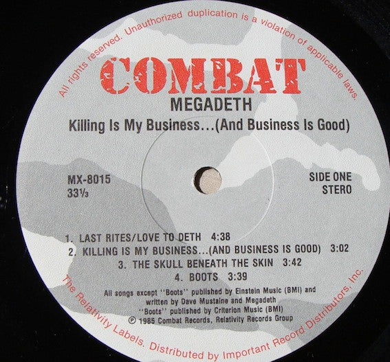 Megadeth – Killing Is My Business... And Business Is Good! - VG+ LP Record 1985 Combat USA Vinyl - Thrash / Speed Metal / Heavy Metal - Shuga Records