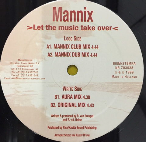 Mannix – Let The Music Take Over - New 12" Single Record 1999 Natural Netherlands Vinyl - House / Deep House
