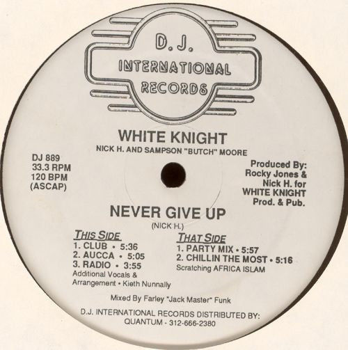 White Knight - Never Give Up - VG 12" Single Record 1986 D.J. International Original Vinyl - Chicago House / Hip House - Shuga Records