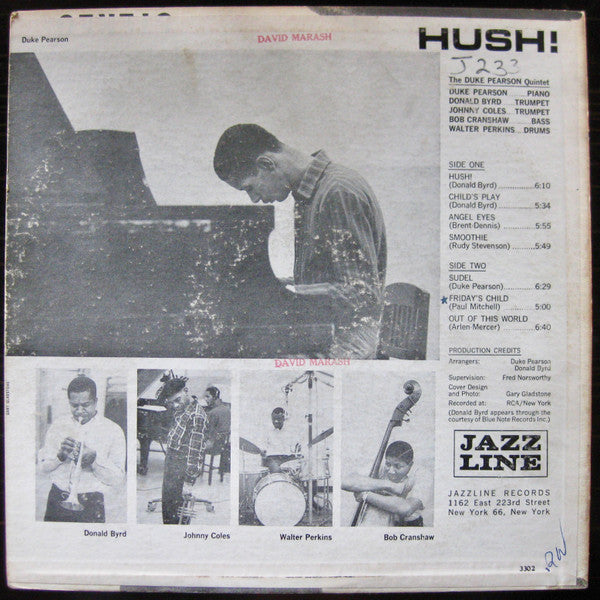 The Duke Pearson Quintet – Hush! - VG+ LP Record 1962 Jazz Line USA Mono Original Deep Groove Vinyl - Jazz / Hard Bop - Shuga Records
