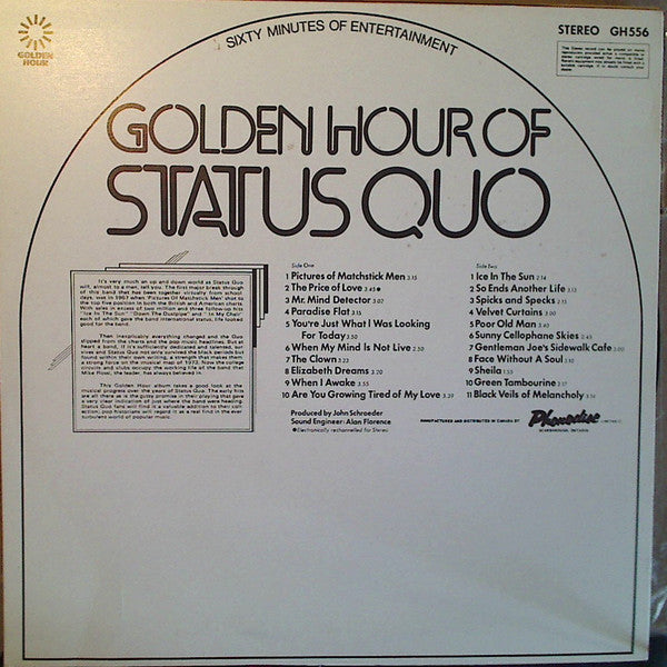 Status Quo – Golden Hour Of Status Quo - VG+ LP Record 1973 Golden Hour Canada Import Vinyl - Classic Rock / Psychedelic Rock - Shuga Records