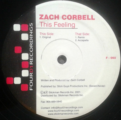 Zach Corbell – This Feeling - New 12" Single Record 2001 Four01 Recordings Canada Vinyl - House