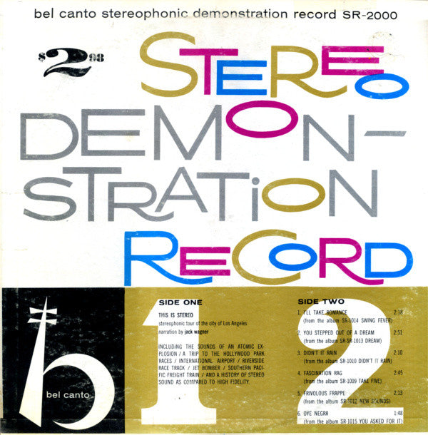 Various ‎– Bel Canto Stereophonic Demonstration Record - VG+ Lp Record 1959 Bel Canto USA Stereo Multicolor Rainbow Vinyl - Jazz / Technical / Spoken Word