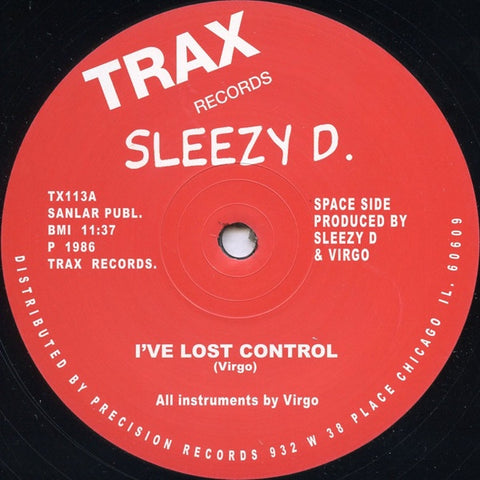 Sleezy D. – I've Lost Control - New 12" Single 2020  Trax Red Vinyl - Chicago House / Acid