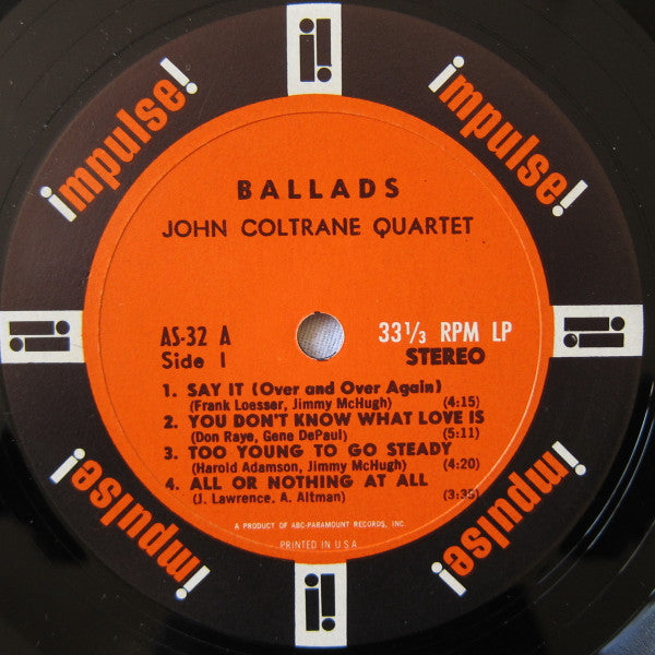 John Coltrane Quartet – Ballads (1963) - VG+ LP Record 1965 Impulse! Stereo USA Vinyl - Jazz / Bop / Modal - Shuga Records
