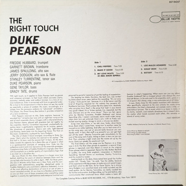 Duke Pearson – The Right Touch (1967) - VG+ LP Record 1971 Blue Note USA Vinyl - Jazz / Soul-Jazz / Post Bop - Shuga Records