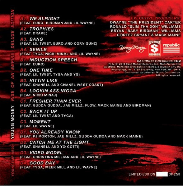 Young Money ‎– Rise Of An Empire - New 2 LP Record 2014 Young Money Red Vinyl & Numbered - Hip Hop / RnB Hip Hop / RnB - Shuga Records