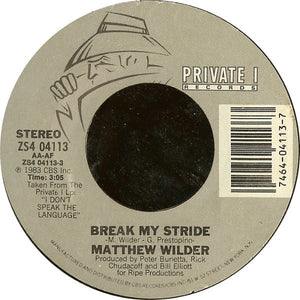 Matthew Wilder - Break My Stride / Instramental 7" Record 45 Single Vinyl 1983 USA - Synth-pop - Shuga Records