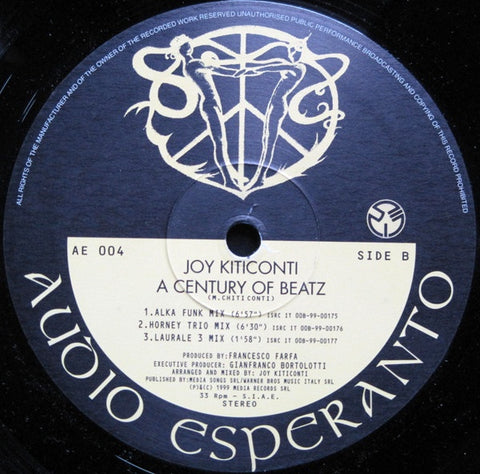 Joy Kiticonti – A Century Of Beatz - New 12" Single Record 1999 Audio Esperanto Italy Vinyl - Trance / Techno / Downtempo