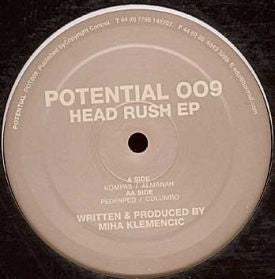 Miha Klemencic – Head Rush EP - Mint- 12" Single Record 2000 Potential UK Vinyl - Techno
