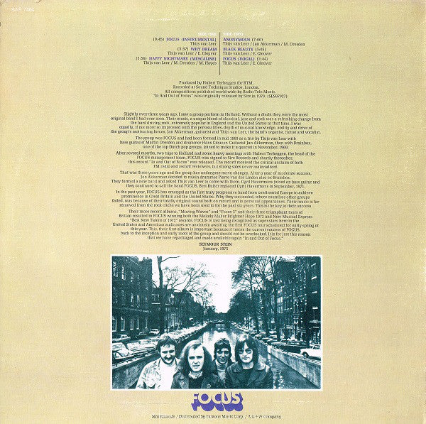 Focus – In And Out Of Focus - VG+ LP Record 1973 Sire USA Vinyl - Prog Rock - Shuga Records