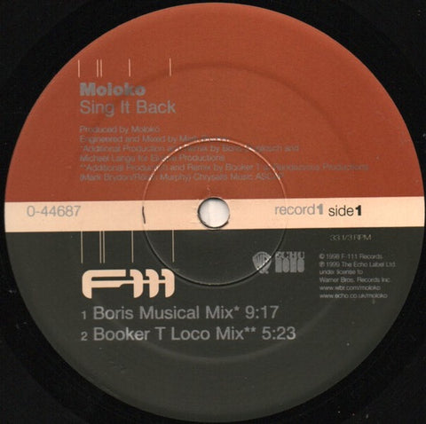 Moloko – Sing It Back (Disc One) -  VG 12" Record 1999 F-111 Vinyl - House / Breakbeat / Trip Hop