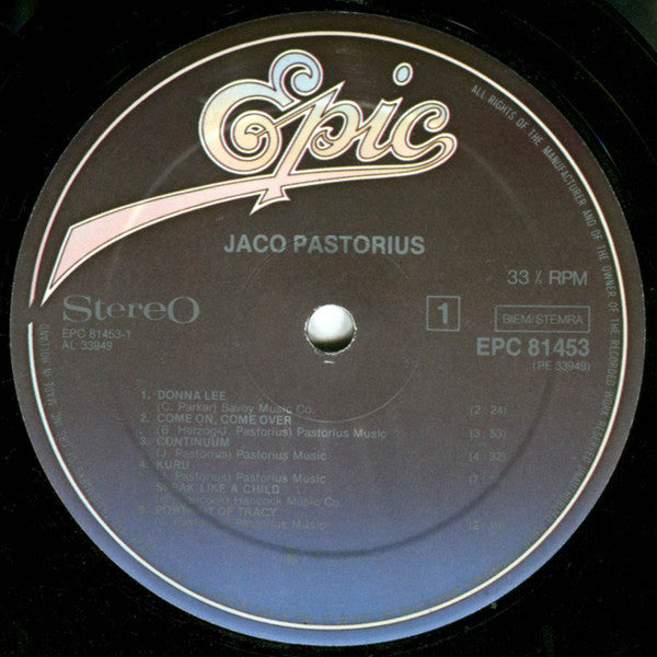 Jaco Pastorius – Jaco Pastorius (1976) - VG+ LP Record 1978 Epic Holland Vinyl - Jazz / Jazz-Funk / Fusion - Shuga Records
