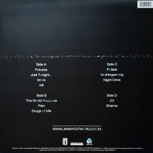 Jimmy Eat World ‎– Futures (2004) - Mint- 2 LP Record 2014 SRC Interscope 180 gram Blue Vinyl & Insert - Alternative Rock / Emo