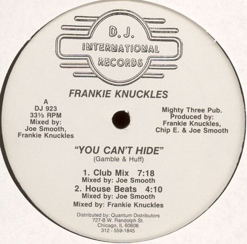 Frankie Knuckles – You Can't Hide - VG 12" Single Record 1986 D.J. International USA Vinyl - Chicago House / Garage House