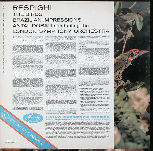 TAS SR90153 Dorati - Respighi - VG LP Record 1959 Mercury Living Presence Stereo USA Vinyl - Classical - Shuga Records