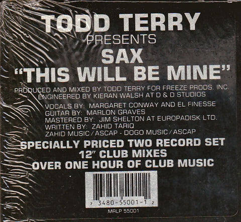 Todd Terry Presents Sax – This Will Be Mine - Mint- 2 LP Record 1991 Freeze USA Vinyl - House / Breakbeat