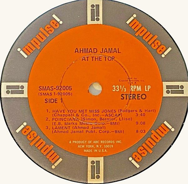 Ahmad Jamal – At The Top: Poinciana Revisited - VG+ LP Record 1969 Impulse! Capitol Record Club USA Stereo Vinyl - Jazz / Modal / Cool Jazz - Shuga Records