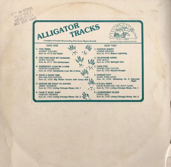 Various – Alligator Tracks: A Sampler Of Genuine Houserocking Music From Alligator Records - VG+ LP Record 1987 Alligator USA Promo Vinyl - Blues / Chicago Blues