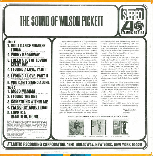 Wilson Pickett – The Sound Of Wilson Pickett - VG LP Record 1967 Atlantic USA Original Vinyl - Soul / Funk