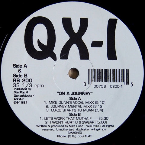 QX-1 – On A Journey - VG 12" EP Record 1991 Rhythm Beat Vinyl - Chicago House