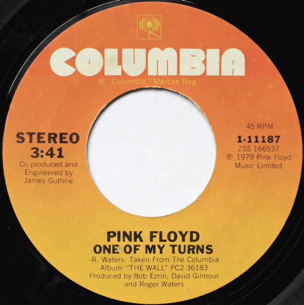 Pink Floyd ‎– Another Brick In The Wall (Part II) / One Of My Turns - Mint- 7" Single 45 Record 1980 USA Vinyl - Prog Rock