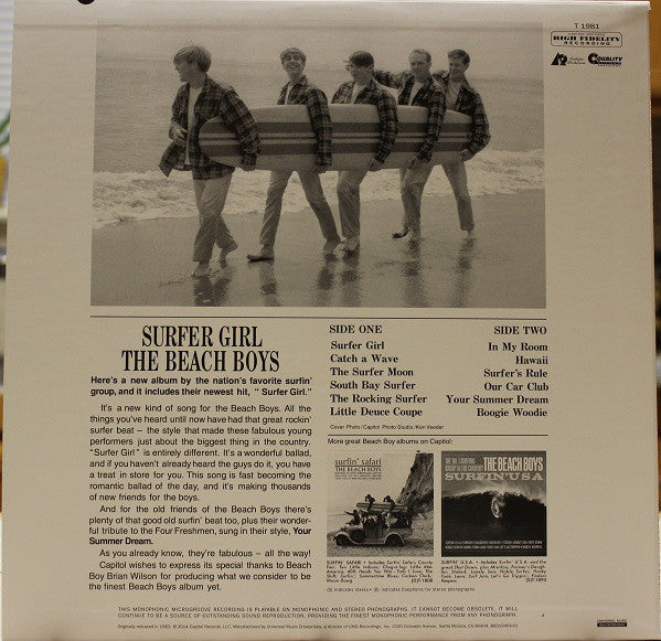 The Beach Boys ‎– Surfer Girl (1963) - VG+ LP Record 1976 Capitol USA Vinyl - Rock / Surf Rock - Shuga Records