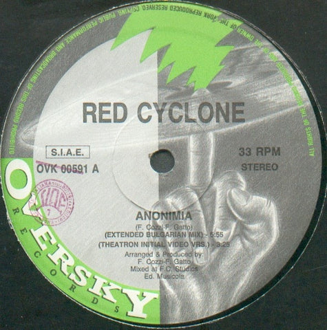 Red Cyclone – Anonimia - Mint- 12" Single Record 1991 Oversky  Italy Vinyl - Techno / Euro House