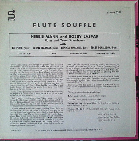 Herbie Mann & Bobby Jaspar – Flute Souffle (1957) - VG+ LP Record 1966 Prestige/Staus USA Mono Vinyl - Jazz - Shuga Records
