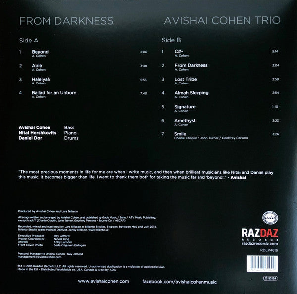 Avishai Cohen Trio - From Darkness - New LP Record 2015 Razdaz Recordz Europe Import - Jazz - Shuga Records