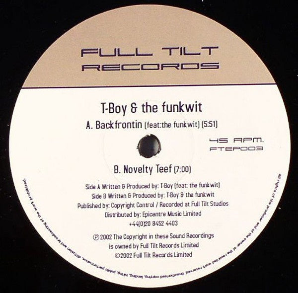 T-Boy & The Funkwit – Backfrontin EP - New 12" Single Record 2002 Full Tilt UK Vinyl - Breakbeat / Breaks