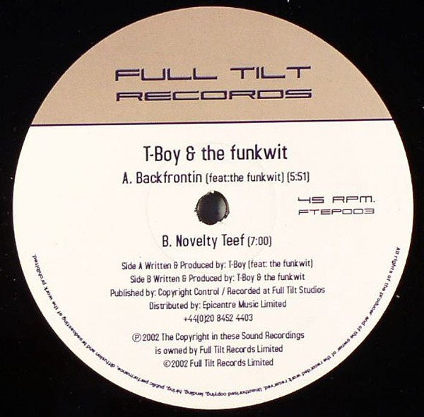 T-Boy & The Funkwit - Backfrontin EP - New 12" Single Record 2002 Full Tilt UK Vinyl - Breakbeat / Breaks - Shuga Records