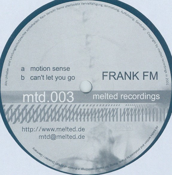 Frank FM - Motion Sense - New 12" Single Record 2001 Melted Germany Vinyl - Techno / Dub Techno