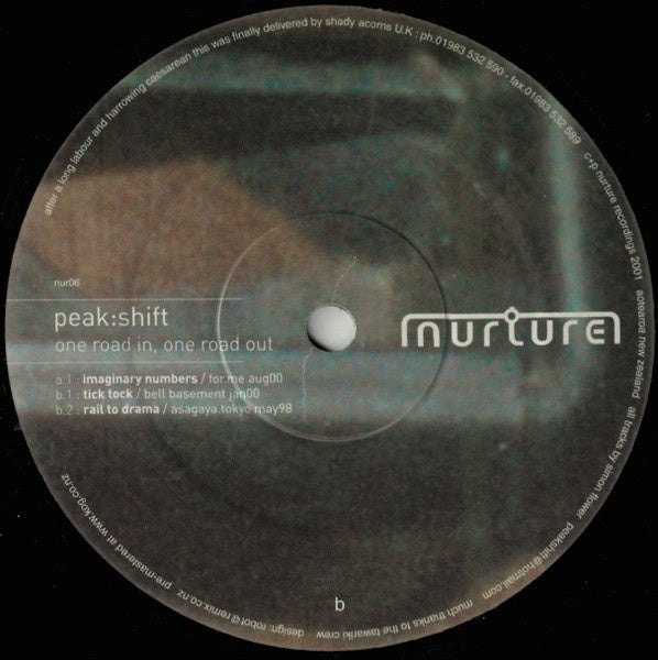 Peak:Shift – One Road In, One Road Out - New 12" Single Record 2001 Nurture New Zealand Vinyl - Deep House / Techno / Dub Techno - Shuga Records