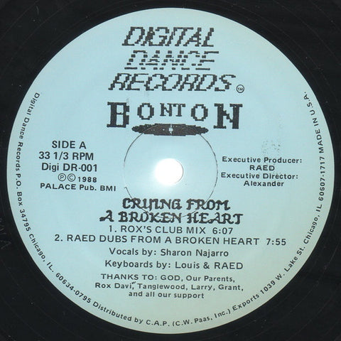 Bonton – Crying From A Broken Heart - VG+ 12" Single Record 1988 Digital Dance  Vinyl - Freestyle