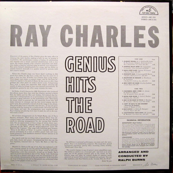 Ray Charles – The Genius Hits The Road - VG+ LP Record 1960 ABC-Paramount USA Mono Vinyl - Soul / Rhythm & Blues - Shuga Records