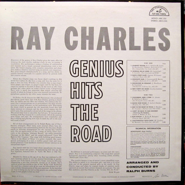 Ray Charles – The Genius Hits The Road - VG+ LP Record 1960 ABC-Paramount USA Mono Vinyl - Soul / Rhythm & Blues