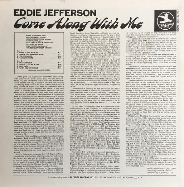 Eddie Jefferson – Come Along With Me - VG- (low grade) LP Record 1969 Prestige USA Vinyl - Jazz / Bop